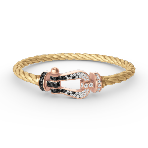 [LumiVibe]FORCE LARGE HORSESHOE BLACK WHITE DIAMOND BRACELET ROSE GOLD