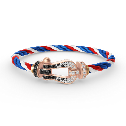 [LumiVibe]FORCE LARGE HORSESHOE BLACK WHITE DIAMOND BRACELET ROSE GOLD
