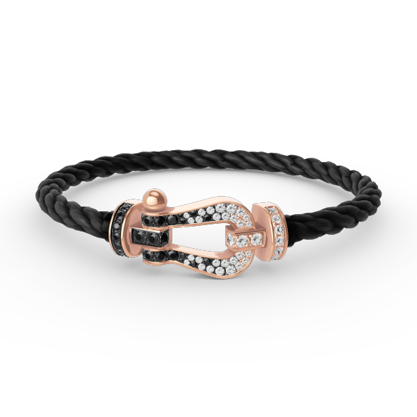 [LumiVibe]FORCE LARGE HORSESHOE BLACK WHITE DIAMOND BRACELET ROSE GOLD