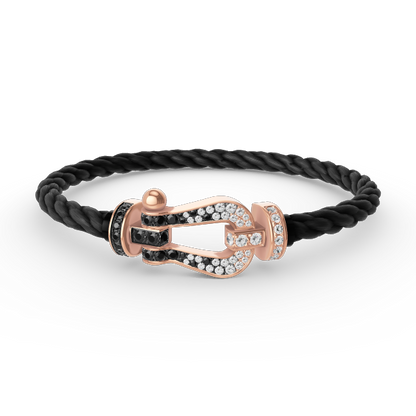 [LumiVibe]FORCE LARGE HORSESHOE BLACK WHITE DIAMOND BRACELET ROSE GOLD