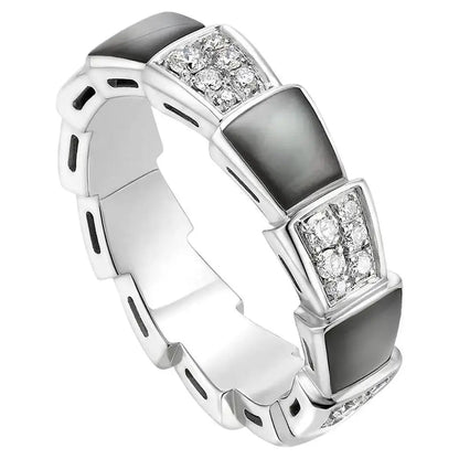 [LumiVibe]SERPENTI RING SILVER DIAMOND BLACK MOP 4MM