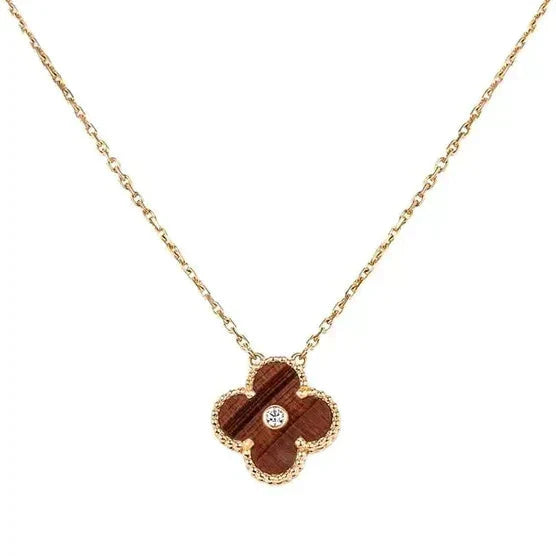 [LumiVibe]CLOVER 15MM DIAMOND AND YELLOW TIGER'S EYE AGATE necklace
