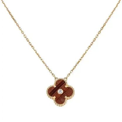 [LumiVibe]CLOVER 15MM DIAMOND AND YELLOW TIGER'S EYE AGATE necklace