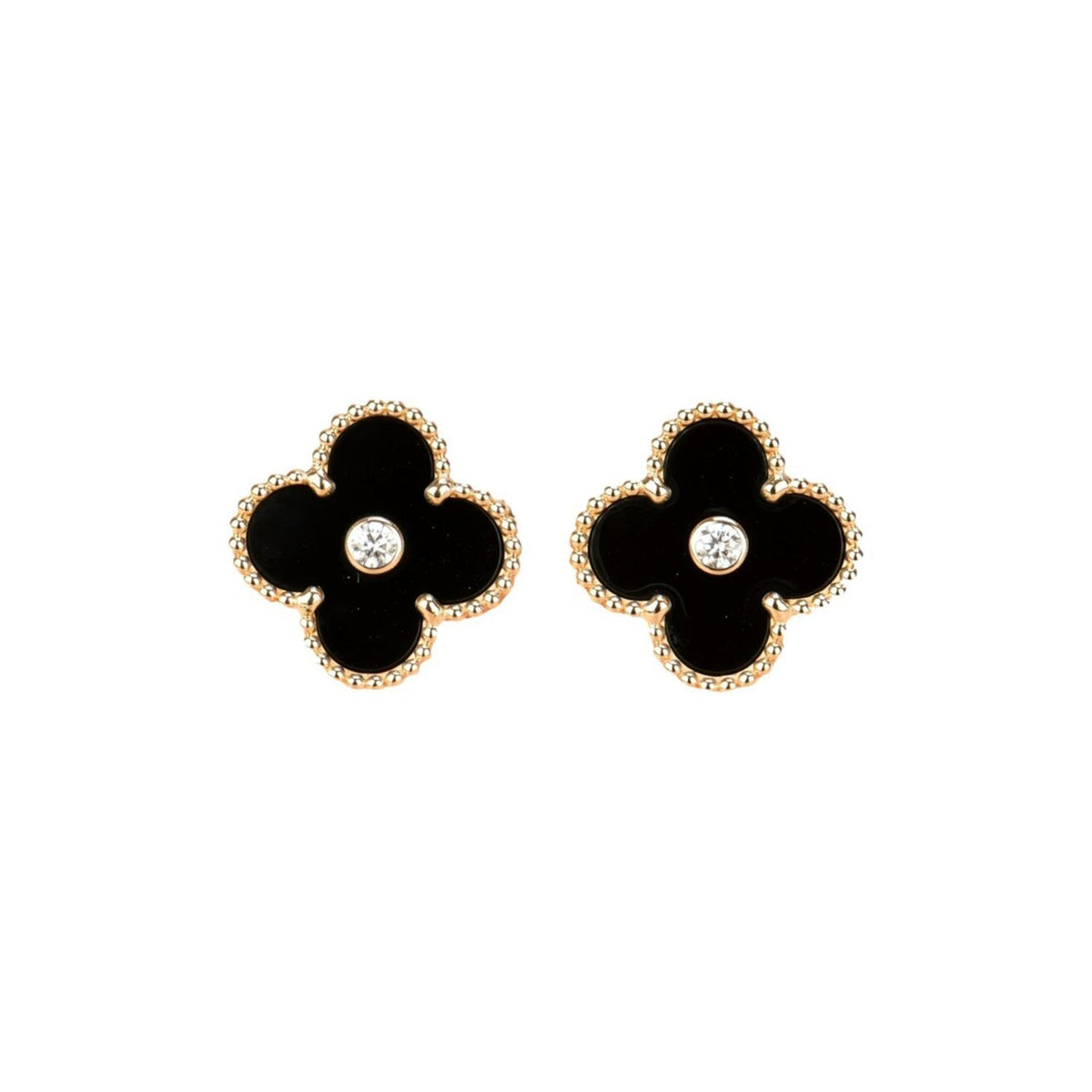 [LumiVibe]CLOVER MEDIUM 1 MOTIFS ONYX DIAMOND EARRINGS