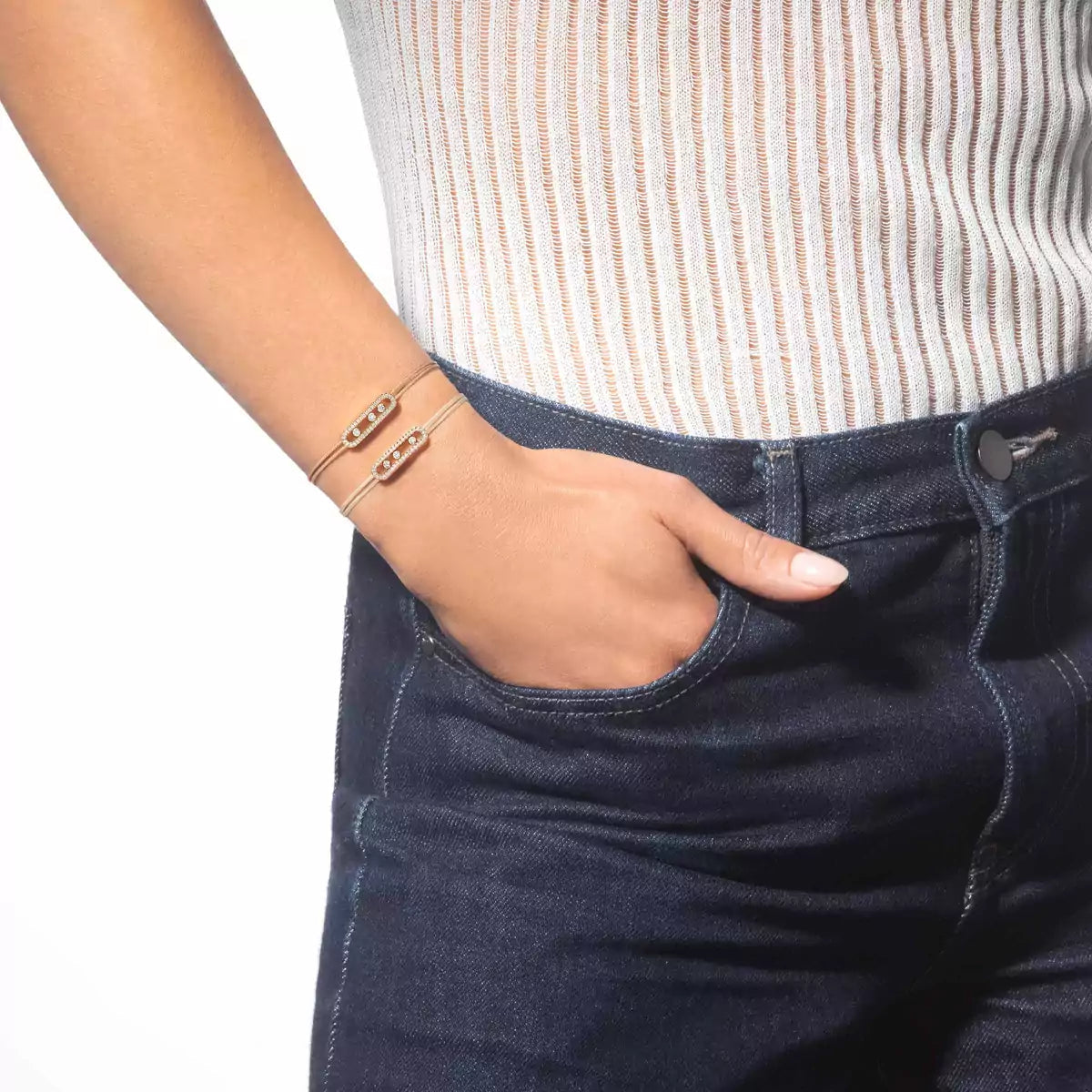 [LumiVibe]Messika Care(s) pink cord pavé bracelet