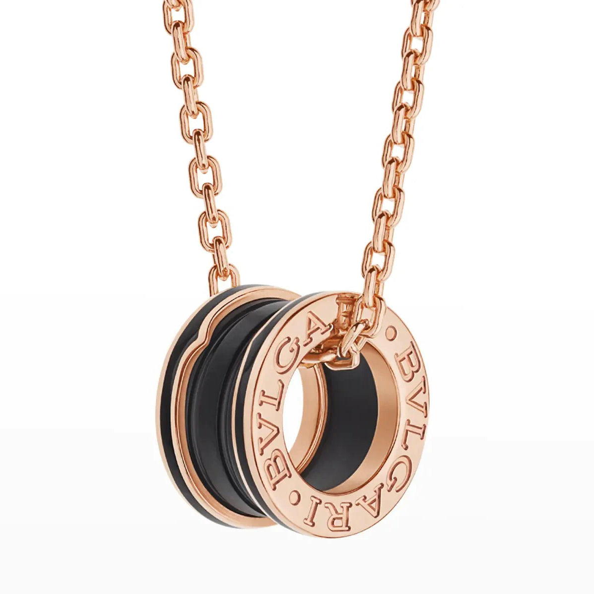 [LumiVibe]ZERO 1 BLACK CERAMIC PINK GOLD NECKLACE