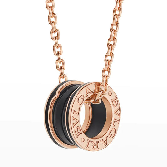 [LumiVibe]ZERO 1 BLACK CERAMIC PINK GOLD NECKLACE