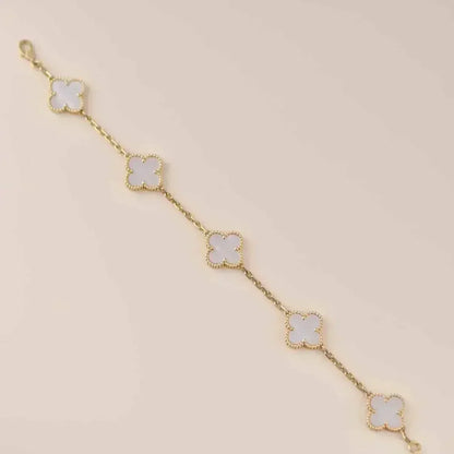 [LumiVibe]CLOVER WHITE PEARL MOP 5 MOTIF BRACELET COLLECTION