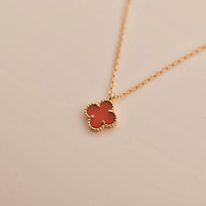 [LumiVibe]CLOVER MINI 9.5MM WHITE CARNELIANS NECKLACE