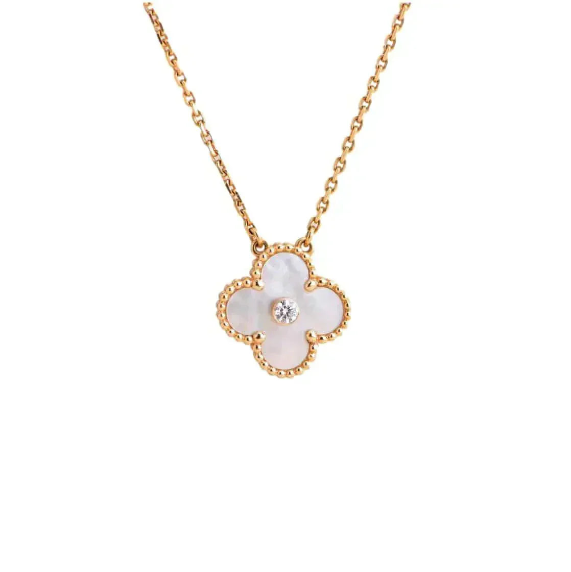 [LumiVibe]CLOVER 15MM DIAMOND WHITE FRITILLARIA NECKLACE
