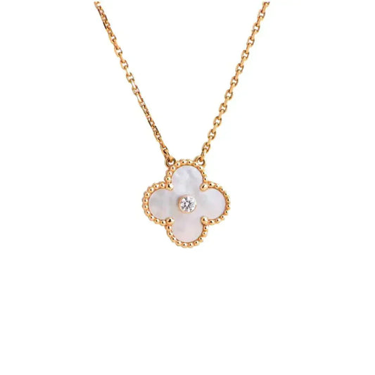 [LumiVibe]CLOVER 15MM DIAMOND WHITE FRITILLARIA NECKLACE