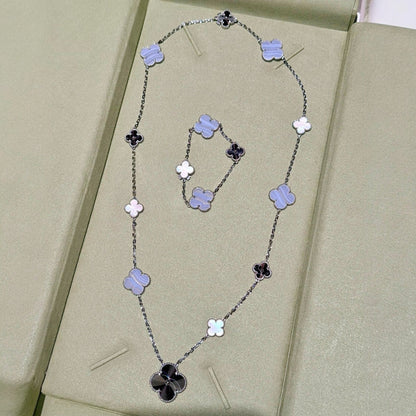 [LumiVibe]DETACHABLE CLOVER 15(11+4) FLOWER SILVER NECKLACE SET