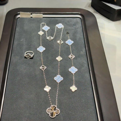 [LumiVibe]DETACHABLE CLOVER 15(11+4) FLOWER SILVER NECKLACE SET