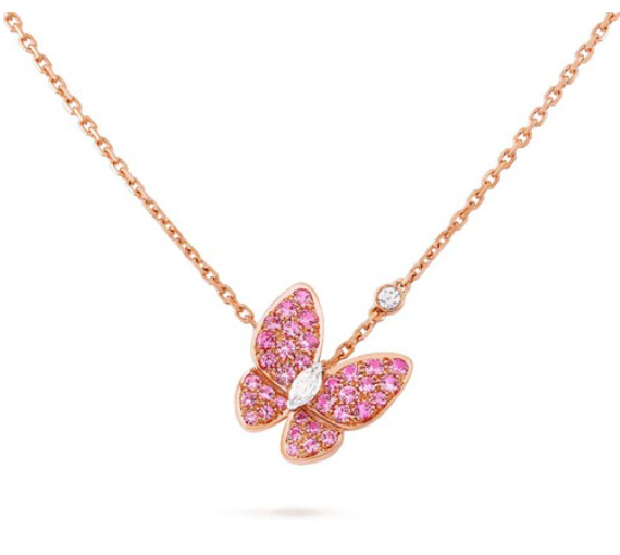 [LumiVibe]BUTTERFLY RED DIAMOND ROSE GOLD NECKLACE
