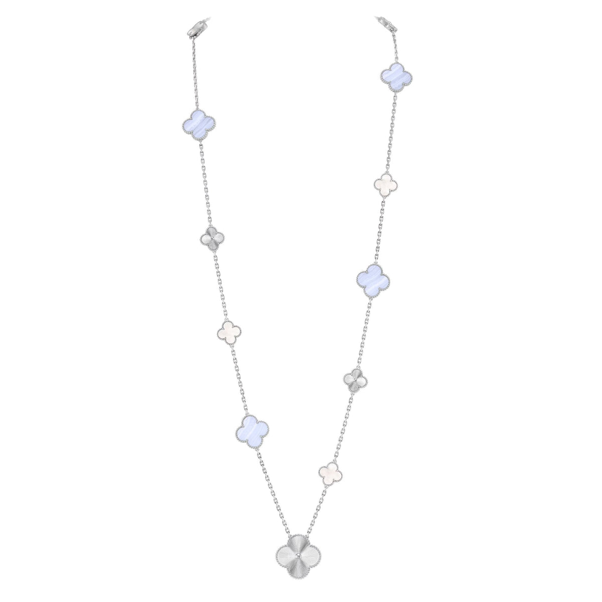 [LumiVibe]DETACHABLE CLOVER 15(11+4) FLOWER SILVER NECKLACE SET