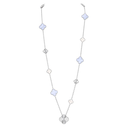 [LumiVibe]DETACHABLE CLOVER 15(11+4) FLOWER SILVER NECKLACE SET