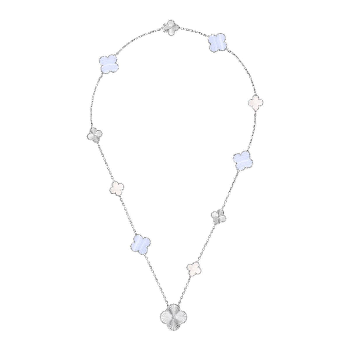 [LumiVibe]DETACHABLE CLOVER 15(11+4) FLOWER SILVER NECKLACE SET