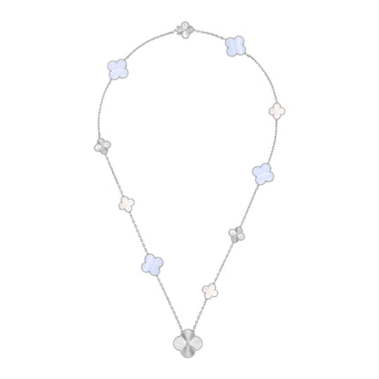 [LumiVibe]DETACHABLE CLOVER 15(11+4) FLOWER SILVER NECKLACE SET