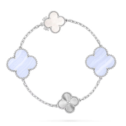 [LumiVibe]DETACHABLE CLOVER 15(11+4) FLOWER SILVER NECKLACE SET