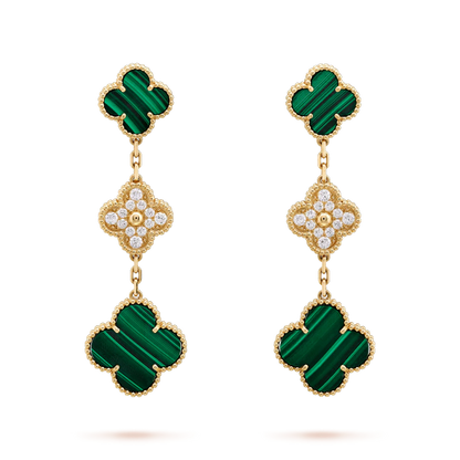 [LumiVibe]CLOVER EARRINGS GOLD MALACHITE DIAMOND 3 MOTIF