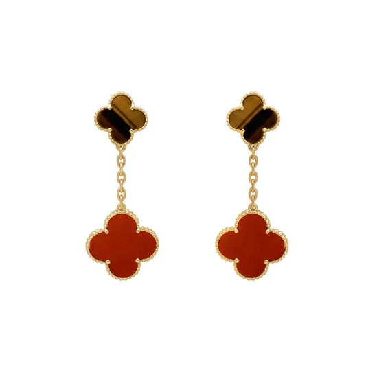[LumiVibe]CLOVER  2 MOTIF  TIGER EYE CARNELIAN EARRINGS