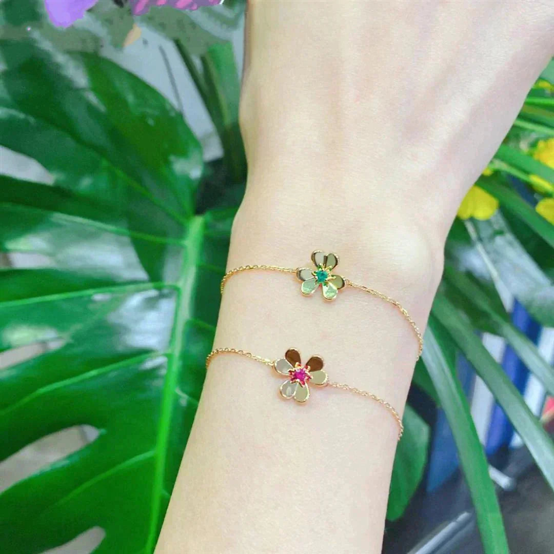 [LumiVibe]FRIVOLE GOLD FLOWER PINK MALACHITE BRACELET
