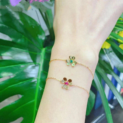 [LumiVibe]FRIVOLE GOLD FLOWER PINK MALACHITE BRACELET