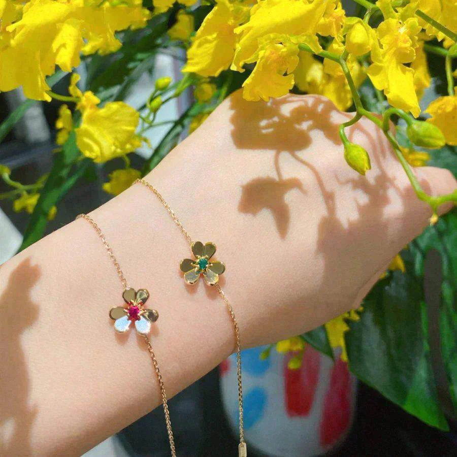 [LumiVibe]FRIVOLE GOLD FLOWER PINK MALACHITE BRACELET