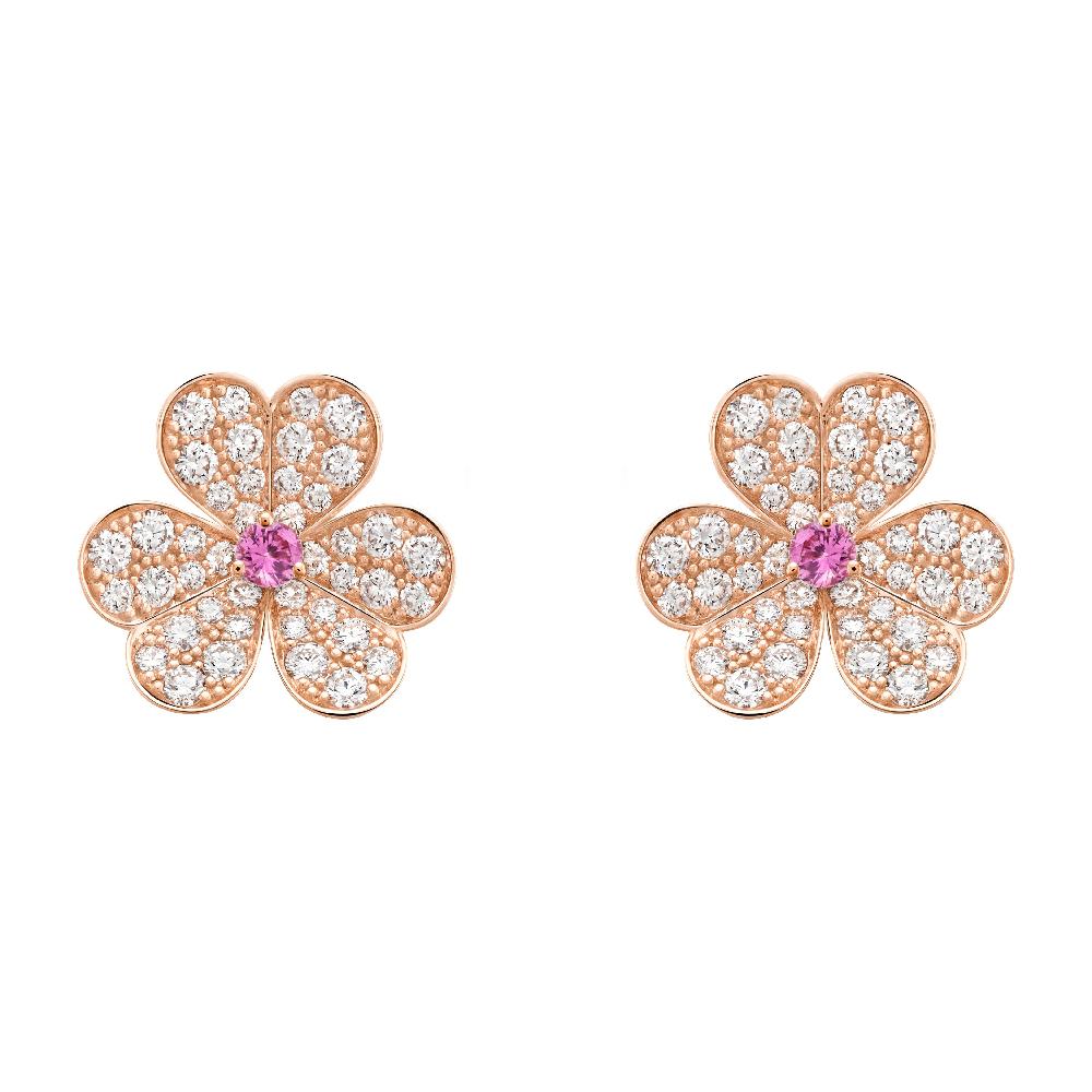 [LumiVibe]FRIVOLE PINK GOLD FLOWER DIAMOND EARRINGS