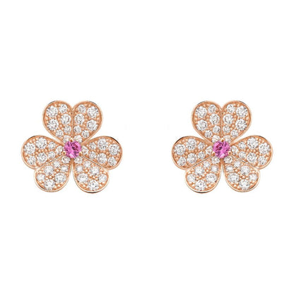 [LumiVibe]FRIVOLE PINK GOLD FLOWER DIAMOND EARRINGS