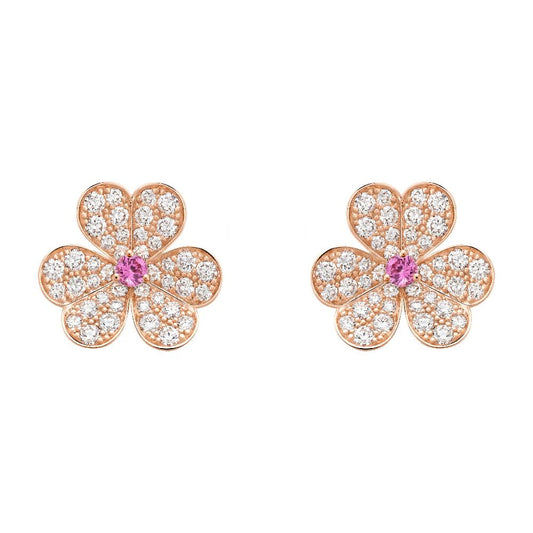 [LumiVibe]FRIVOLE PINK GOLD FLOWER DIAMOND EARRINGS