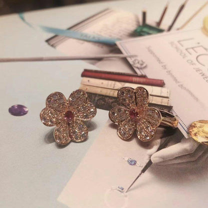 [LumiVibe]FRIVOLE PINK GOLD FLOWER DIAMOND EARRINGS