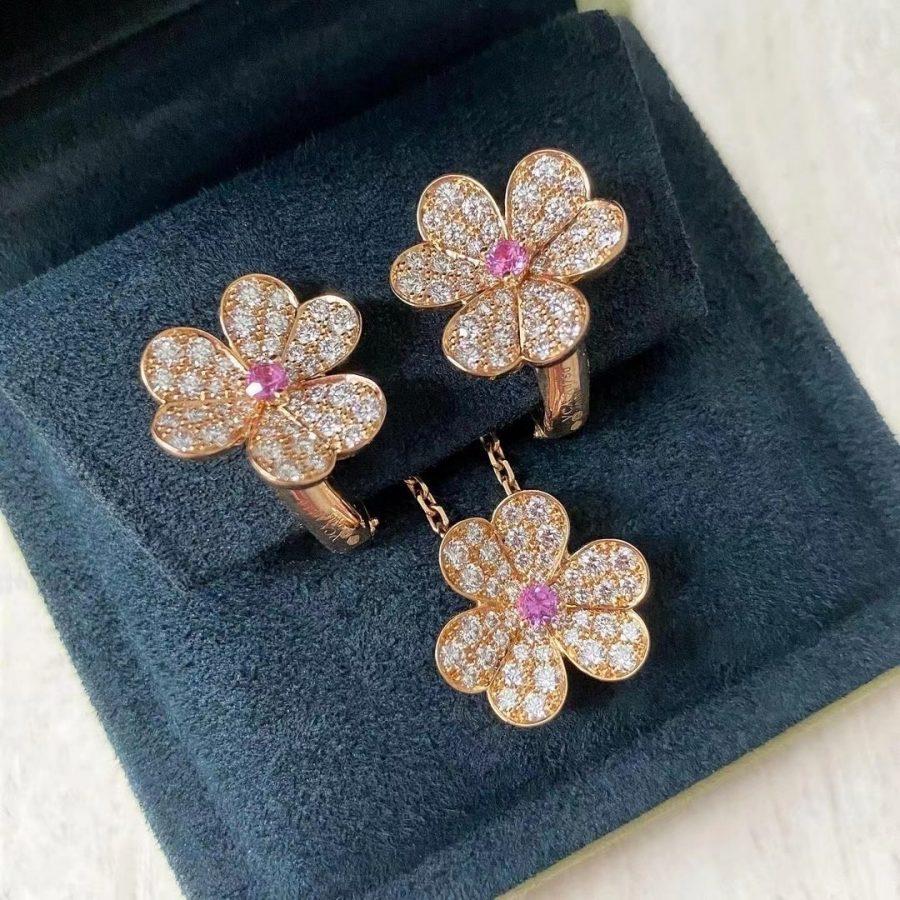 [LumiVibe]FRIVOLE PINK GOLD FLOWER DIAMOND EARRINGS