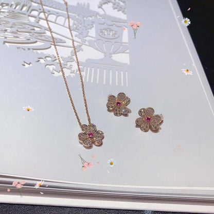 [LumiVibe]FRIVOLE PINK GOLD FLOWER DIAMOND EARRINGS