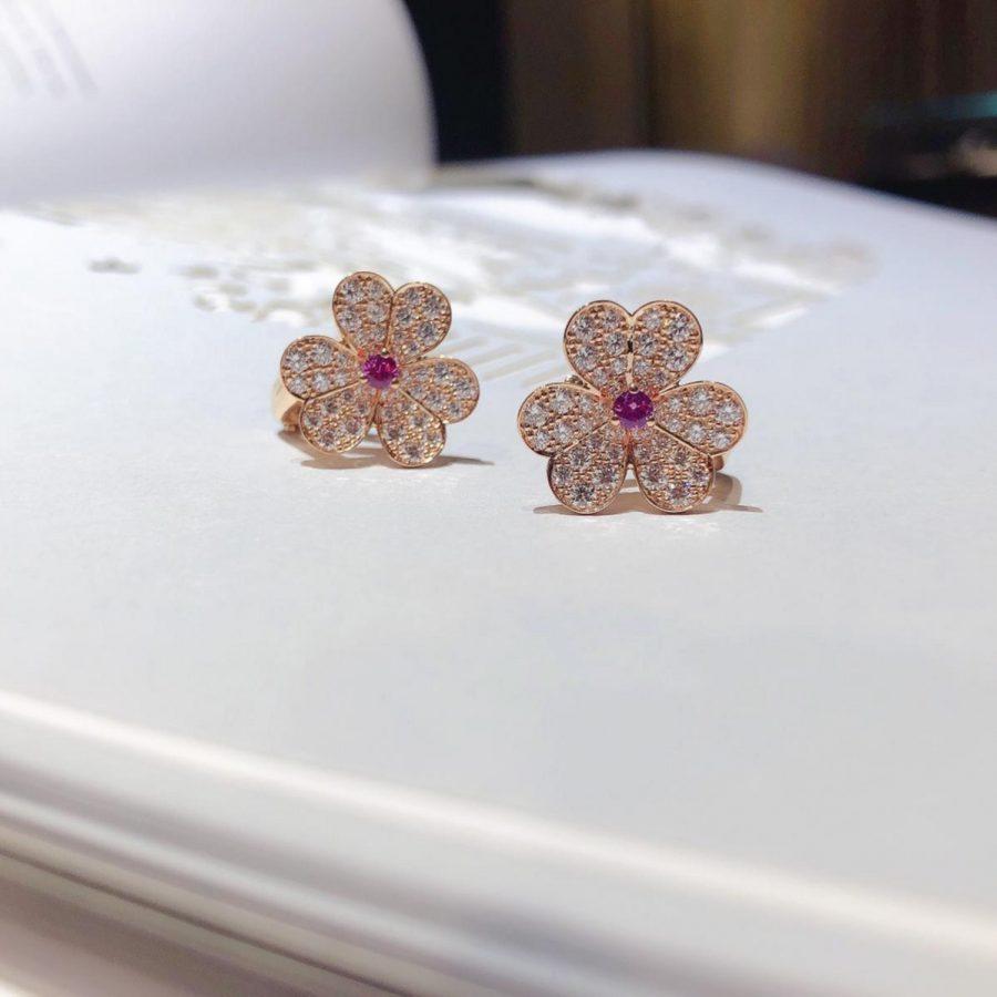 [LumiVibe]FRIVOLE PINK GOLD FLOWER DIAMOND EARRINGS