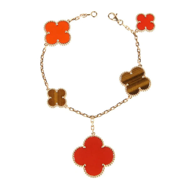 [LumiVibe]CLOVER BRACELET 5 MOTIFS CARNELIAN TIGER EYE