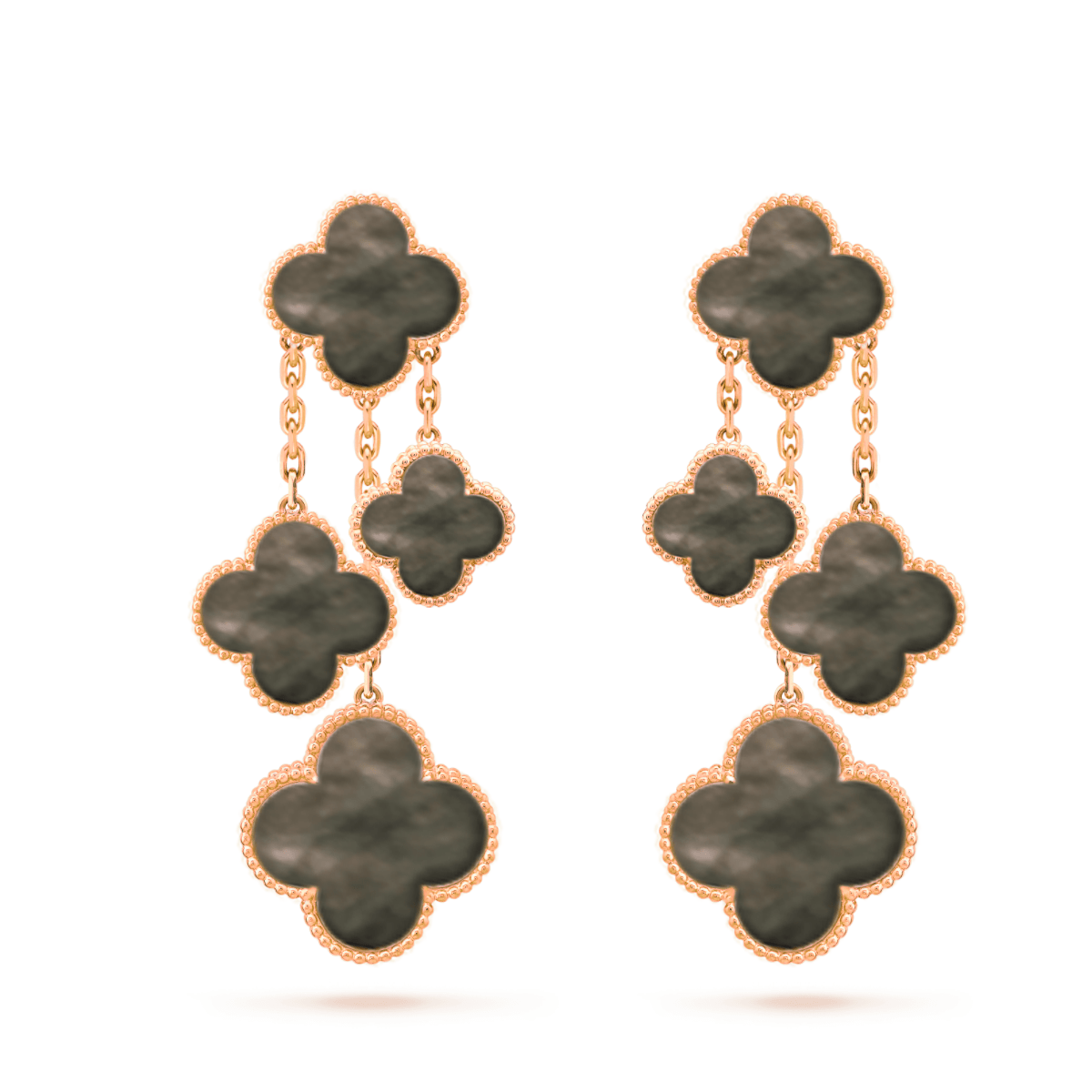 [LumiVibe]CLOVER EARRINGS DARK MOP 4 MOTIFS ROSE GOLD
