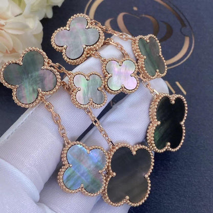 [LumiVibe]CLOVER EARRINGS DARK MOP 4 MOTIFS ROSE GOLD