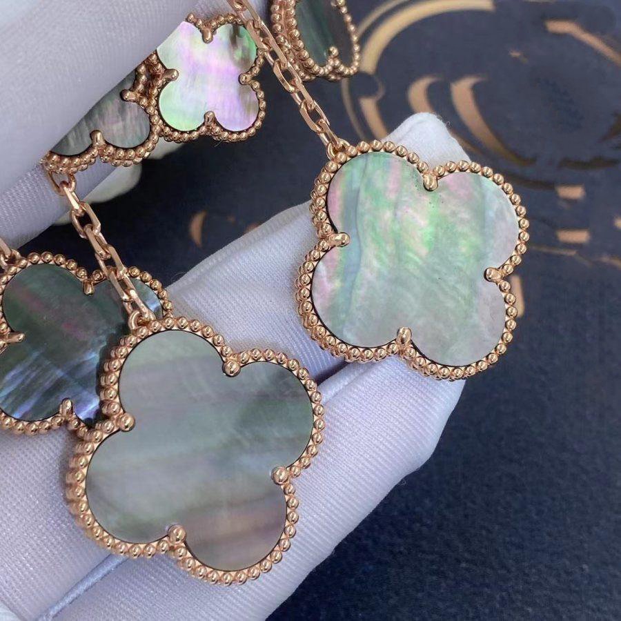 [LumiVibe]CLOVER EARRINGS DARK MOP 4 MOTIFS ROSE GOLD