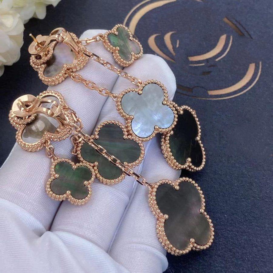 [LumiVibe]CLOVER EARRINGS DARK MOP 4 MOTIFS ROSE GOLD