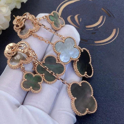 [LumiVibe]CLOVER EARRINGS DARK MOP 4 MOTIFS ROSE GOLD