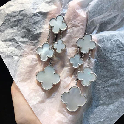 [LumiVibe]CLOVER EARRINGS WHITE MOP 4 MOTIFS SILVER