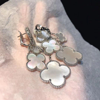 [LumiVibe]CLOVER EARRINGS WHITE MOP 4 MOTIFS SILVER