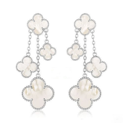 [LumiVibe]CLOVER EARRINGS WHITE MOP 4 MOTIFS SILVER