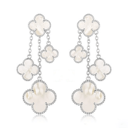 [LumiVibe]CLOVER EARRINGS WHITE MOP 4 MOTIFS SILVER