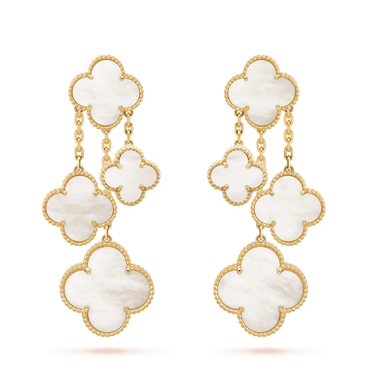 [LumiVibe]CLOVER EARRINGS WHITE MOP 4 MOTIFS GOLD