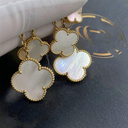 [LumiVibe]CLOVER EARRINGS WHITE MOP 4 MOTIFS GOLD