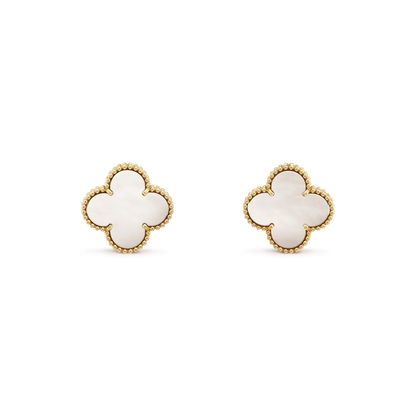 [LumiVibe]CLOVER MEDIUM 1 MOTIFS  WHITE MOP STUD EARRINGS