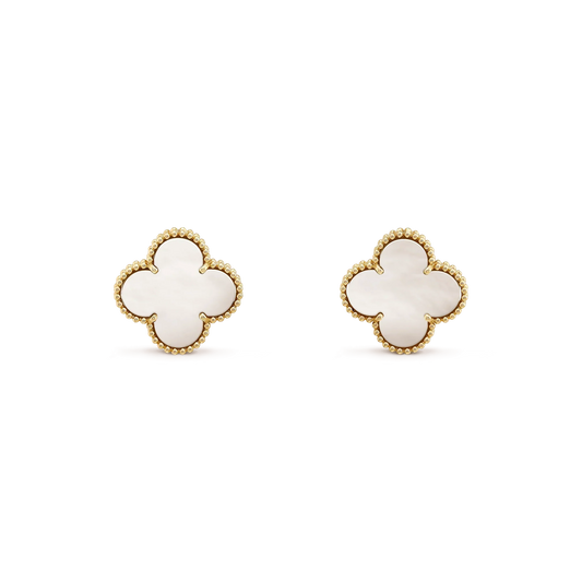 [LumiVibe]CLOVER MEDIUM 1 MOTIFS  WHITE MOP STUD EARRINGS