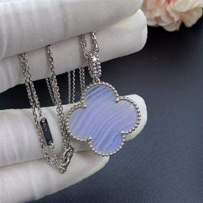 [LumiVibe]CLOVER SILVER CHALCEDONY BIG CLOVER NECKLACE
